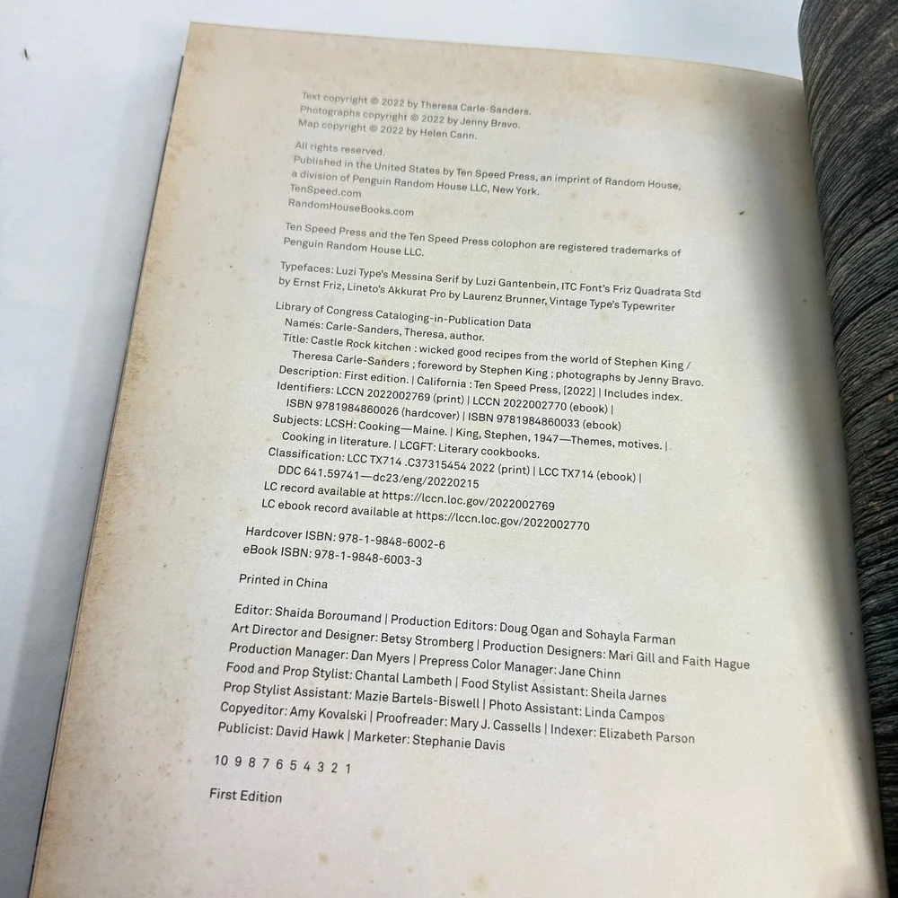 Castle Rock Kitchen Stephen King Cookbook First Edition Hardcover 2022 Maine